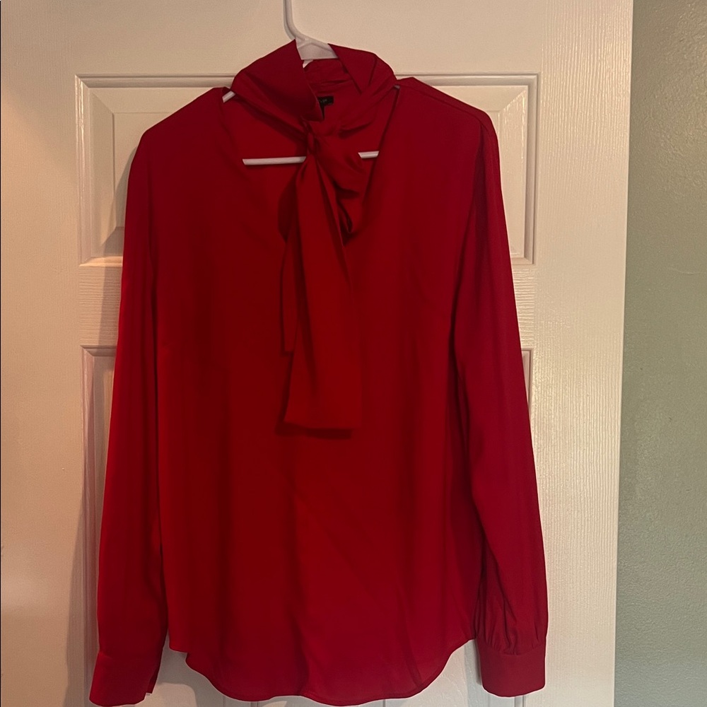 Ann Taylor Red Blouse with Bow Accent